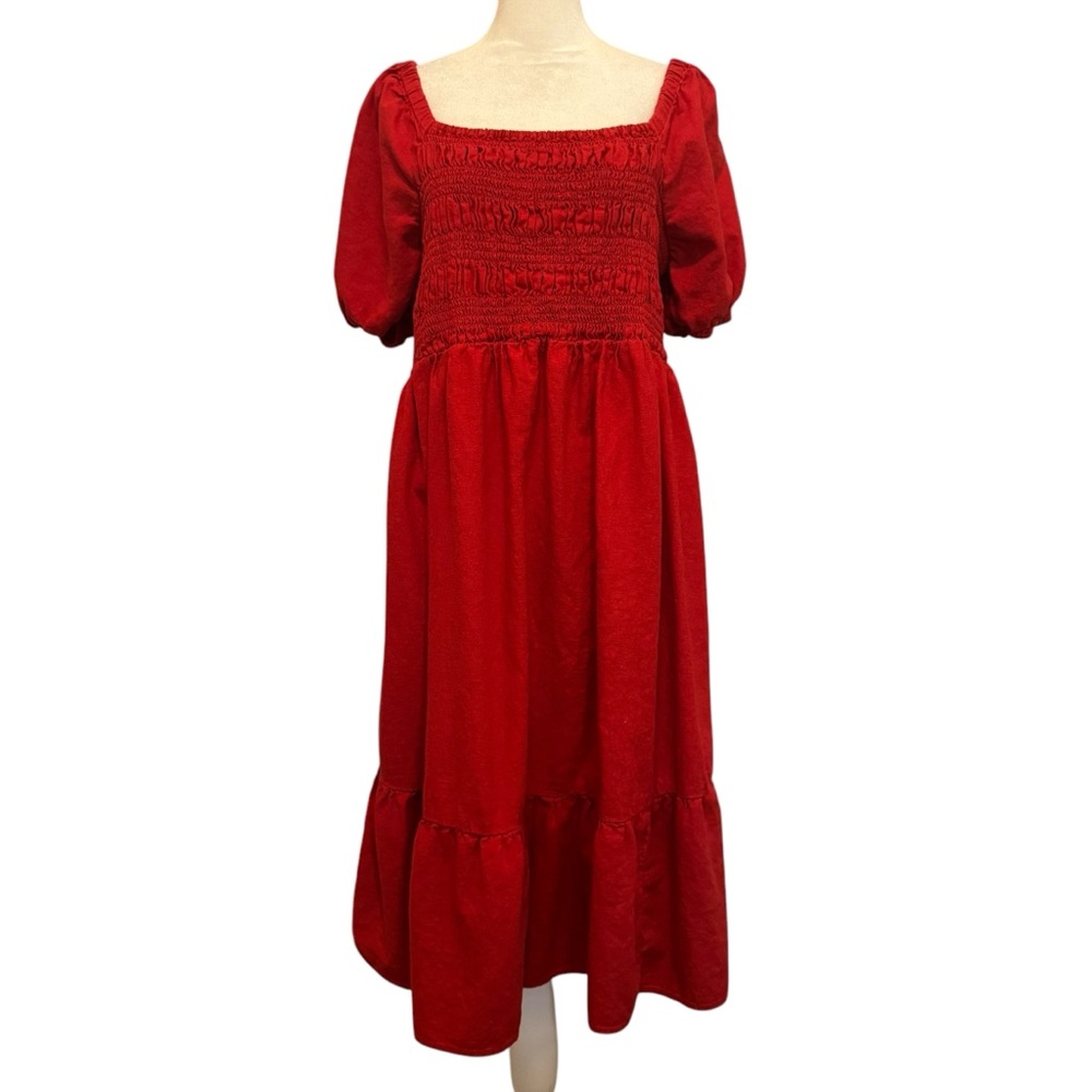 Ingrid & Isabel Maternity Dress Size XL Red Smocked  Tiered Linen p